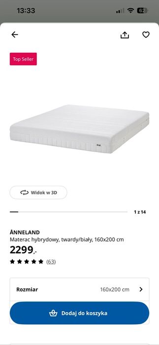 ÅNNELAND Materac hybrydowy, twardy/biały, 160x200 cm ikea