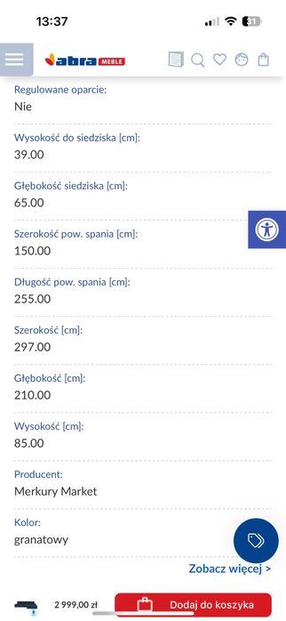 Narożnik z funkcja spania