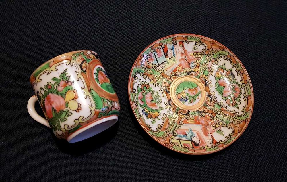 Conjunto chávena e prato de café louça Mandarim China