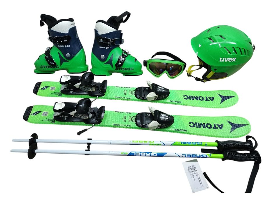 KOMPLET Narty Atomic 80 cm Buty 28 Kask Gogle Kijki