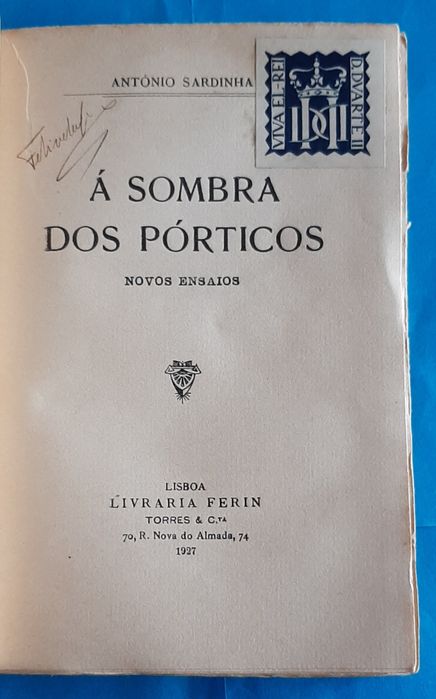 *Á Sombra dos Pórticos* novos ensaios por António Sardinha 1927 Raro