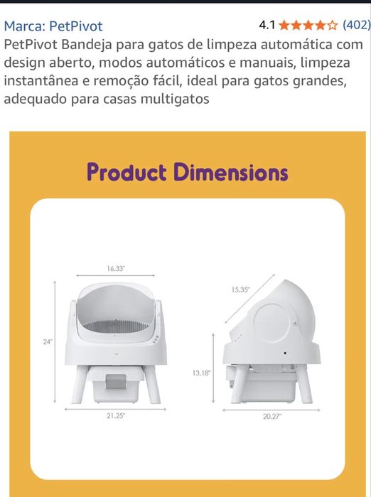 Caixa de areia automática para gatos Pet Pivot - nova com fatura