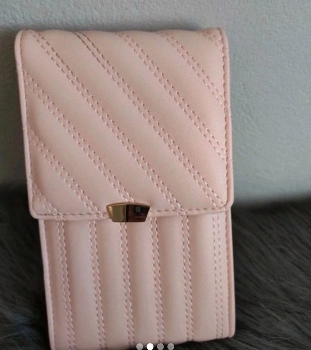 Torebko-portfel na telefon, etui na telefon pudrowy róż