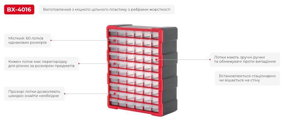 Органайзер 60 секцій 19" 475*380*160мм BX-4016 ящик для інструмента