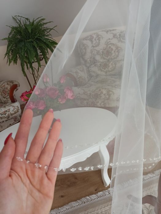 NOWY długi welon katedralny 2.5m 3m tiul jedwabny