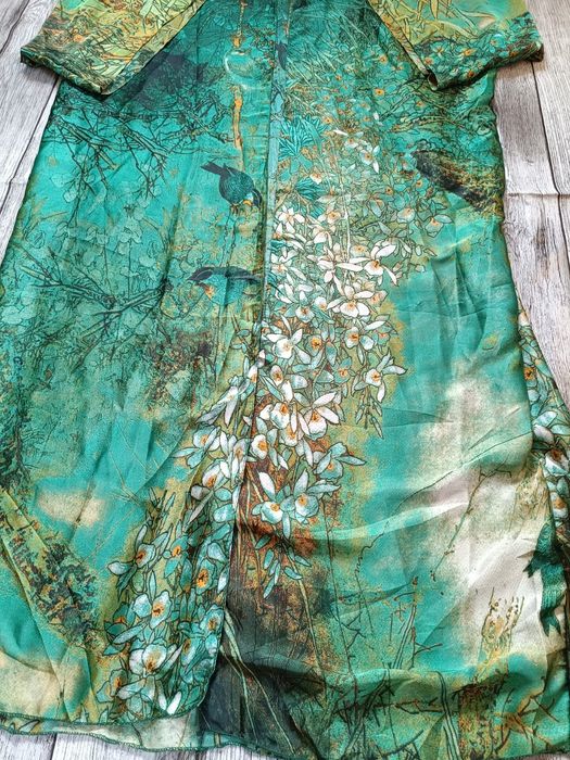 Piękne szmaragdowe kimono orientalne Bali boho etno silk
