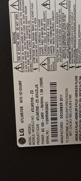 Części tv LG 47lw570s