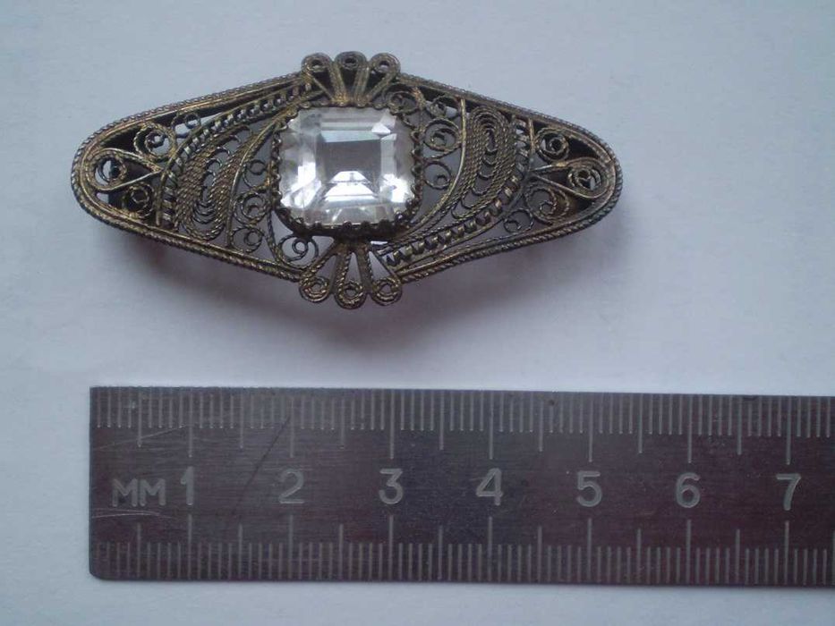 Серебряная Брошка СССР Уральские русские самоцветы Горный хрусталь