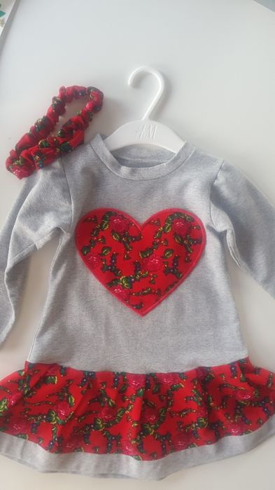 Sukienka z opaską 92 86 Handmade Serce Sukieneczka 86/92 góralskie