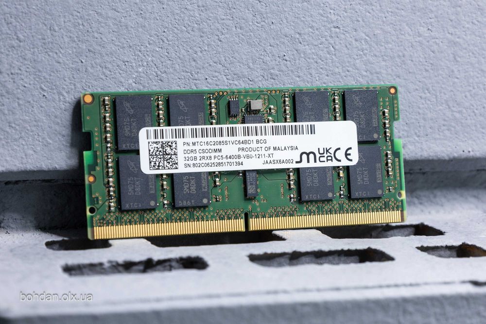 Пам'ять 32GB Micron DDR5-6400 SODIMM RAM MTC16C2085S1VC64BD1