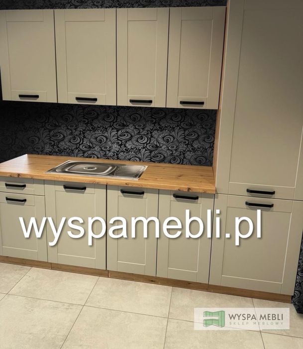 NOWY komplet zestaw mebli kuchennych 240cm jasny szary biały kuchnia