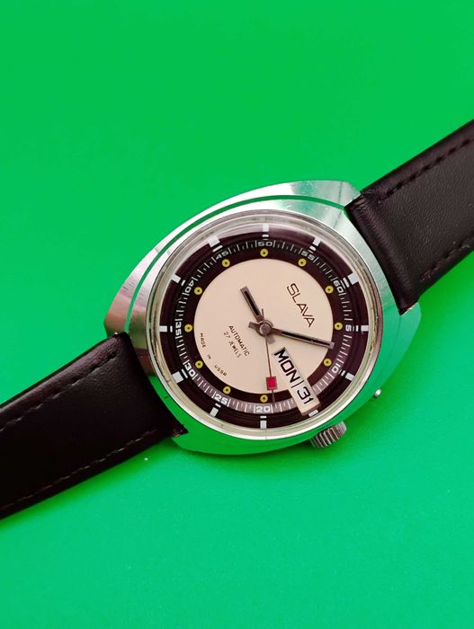 SLAVA tzw "chorągiewka" męski automatyczny zegarek z kalendarzem