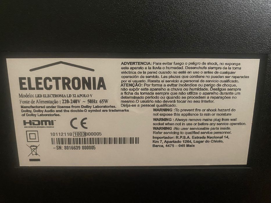 TV Electronia 32 polegadas