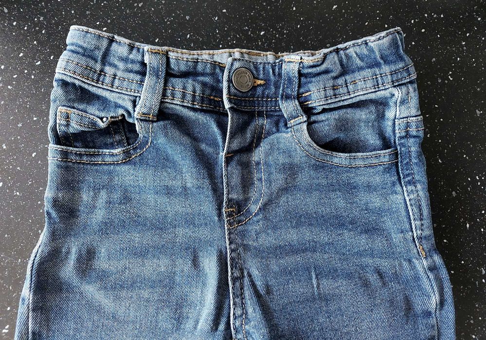 DENIM CO. Spodnie jeansowe rurki przecierane granatowe roz. 92