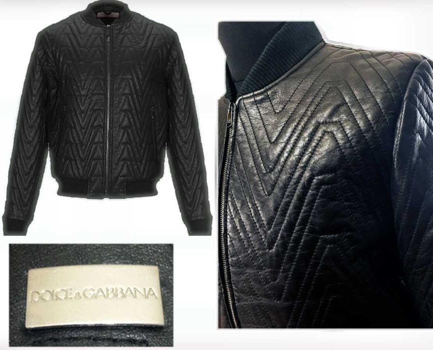 Роскошная стеганая кожаная мужская куртка DG. 100% овечья кожа.