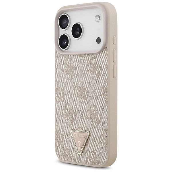 Etui Guess Leather 4G Triangle Strass MagSafe na iPhone 17 Pro - różow