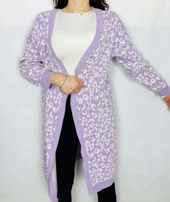 Liliowy kardigan w panterkę S 36