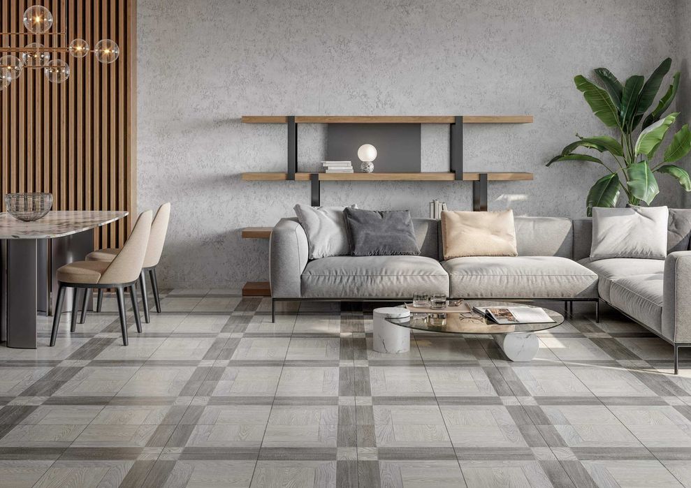 Матовая Серо Бежевая плитка на Пол French Wood 400х400х7 мм