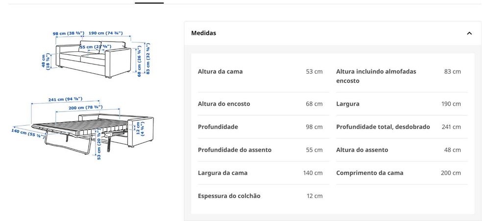 Sofa cama Vilme com colchão Ikea