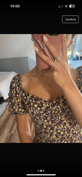 Sukienka midi maxi dluga kwiaty kwiatki rozciecie bufki dekolt