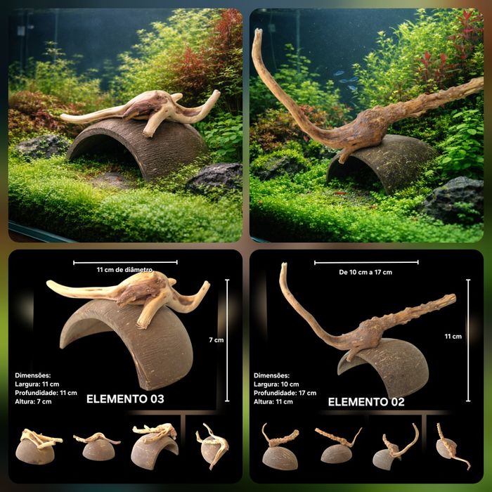 Elementos Naturais para Aquário – Casca de Coco com Tronco e Anúbia