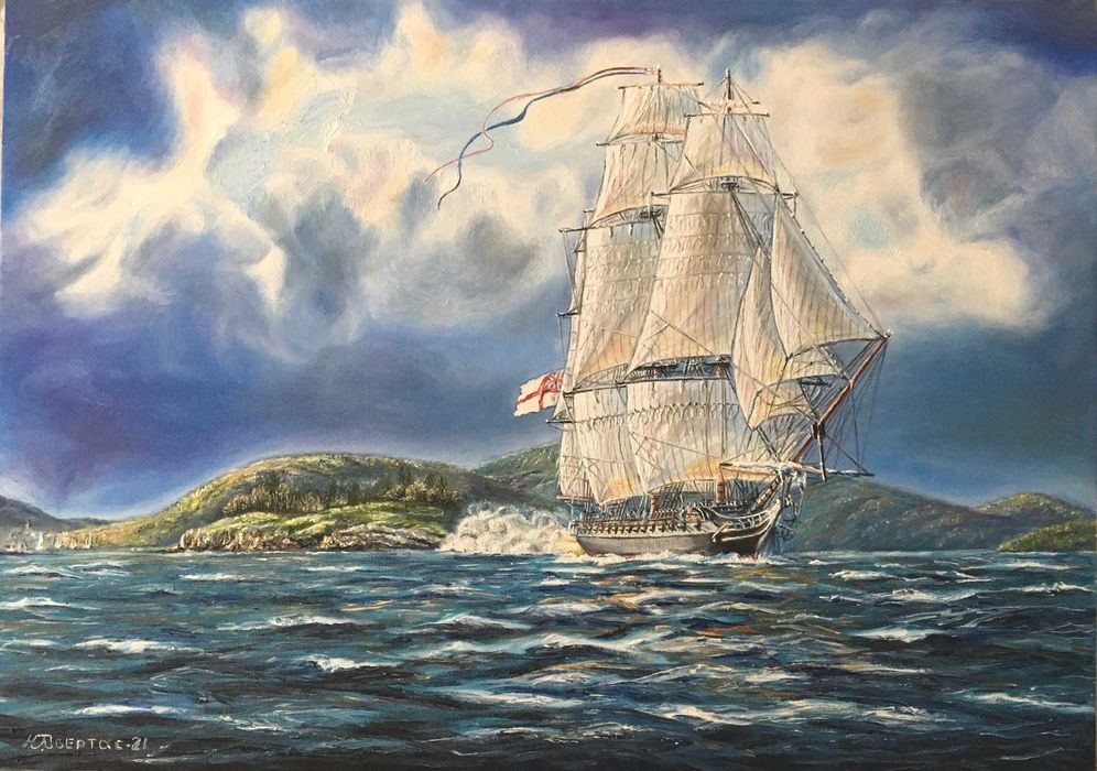 Картина "Парусник" ручная работа/холст/масло,художник Обертас Ю.А.