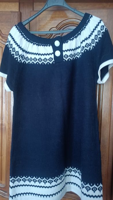 Dzianinowa tunika, sukienka granatowo biała r. 42