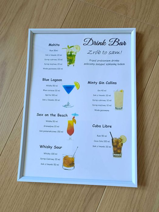 Menu drinki wesele A4