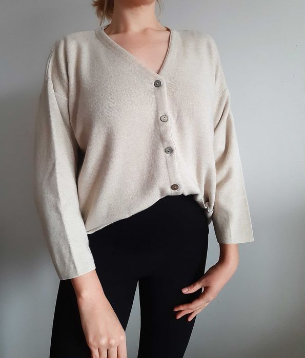 Beżowy kremowy sweter kardigan damski XL