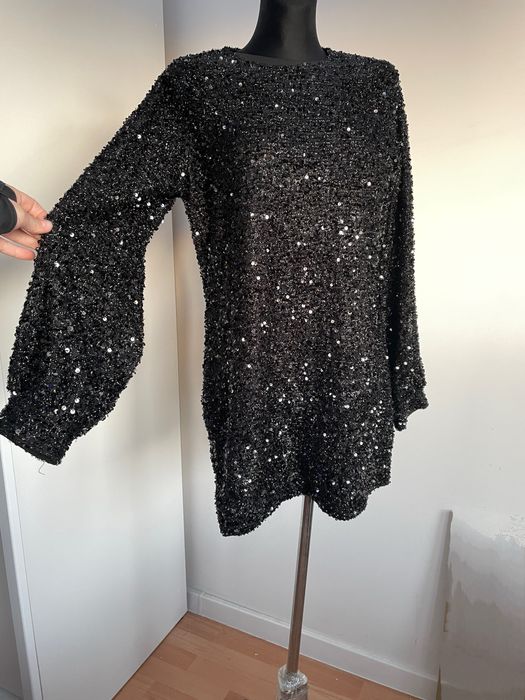 Boohoo cekinowa sukienka mini 42 xl welurowa rochie black