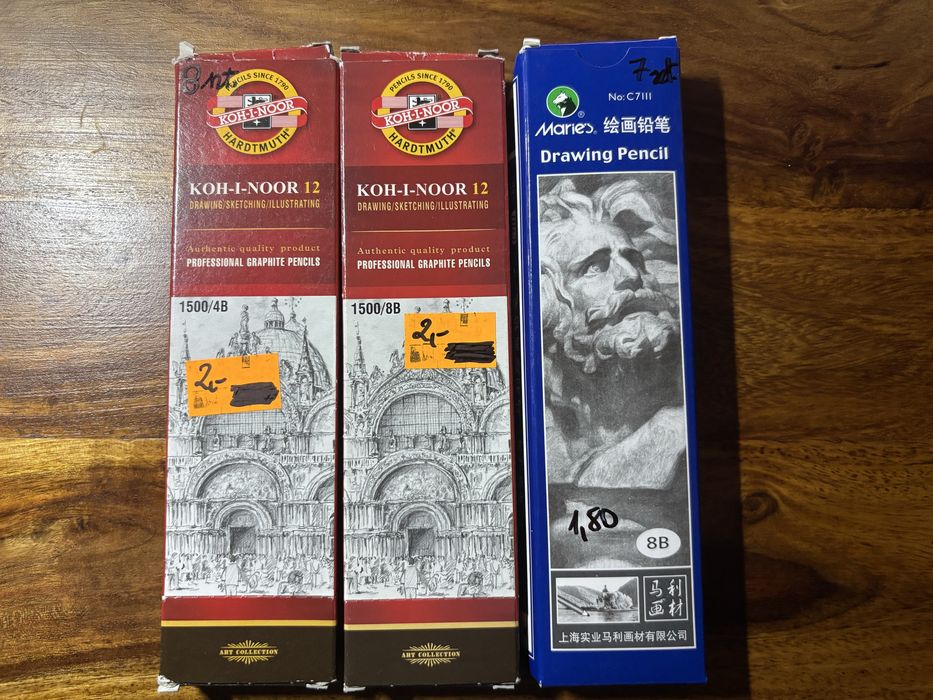 Ołówki Kohinoor 4b,8b i maries 8b