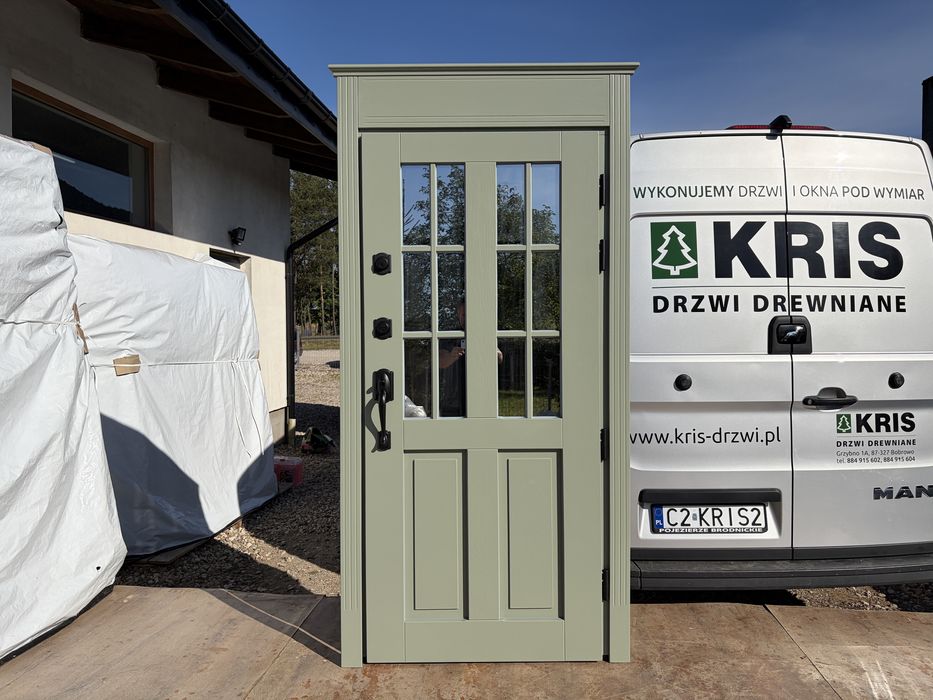 Drzwi zewnętrzne drewniane OD RĘKI Klamka schlage czyste powietrze