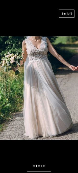 Suknia ślubna ecru tiul biało beżowa r 36/38