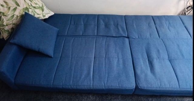 Sofá Cama com 2 Almofadas Tecido Azul 220*84,5*69