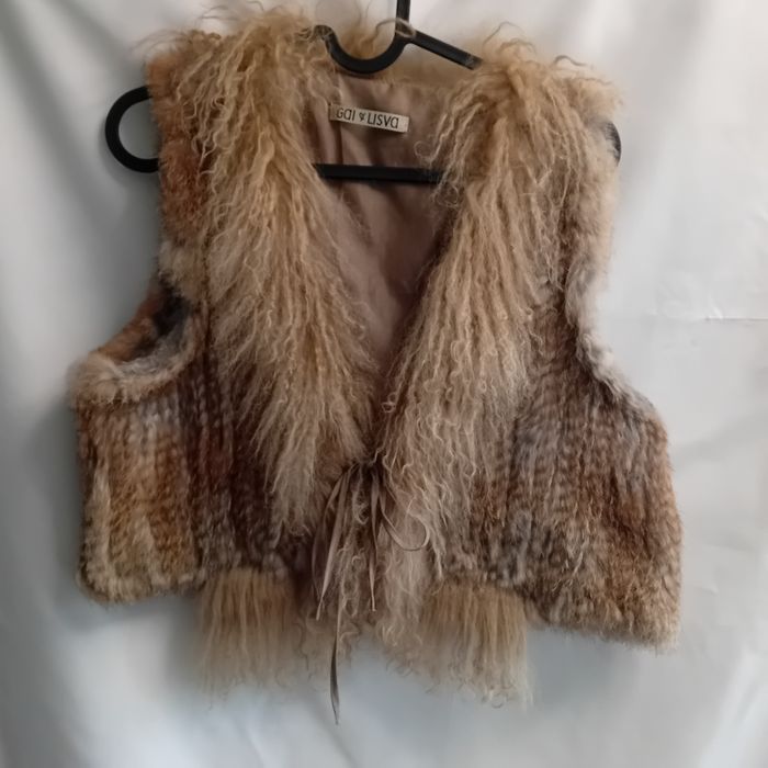 Gai & Lisva ekskluzywna kamizelka naturalne futro tybetańskie królik boho XS S
