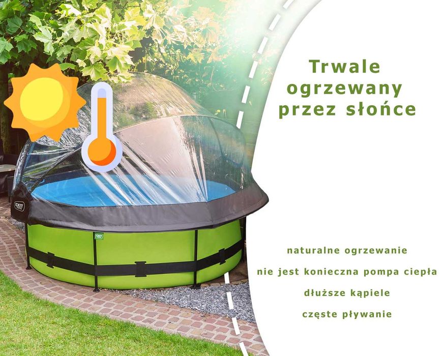 Basen EXIT WOOD BRĄZ okrągły 300 cm składany dach kopuła + pompa