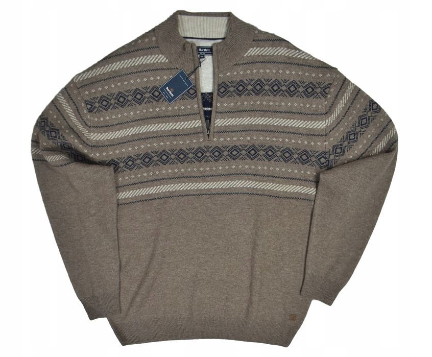 Bartlett Wełniany Sweter Męski Zip Neck 4Xl