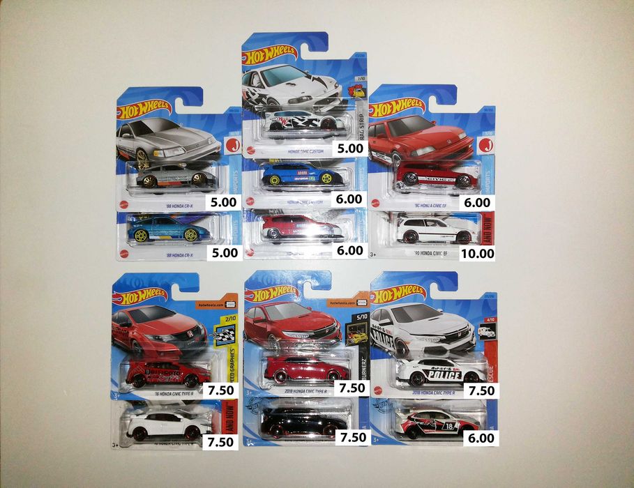 Honda - Cars from Hot Wheels, Majorette, and Matchbox Brands.