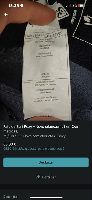 Fato de Surf Roxy – Novo criança/mulher (Ver Fotos para Detalhes)
