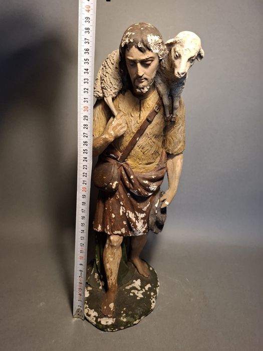 Figura gipsowa pasterz stajenka 1908r 39cm
