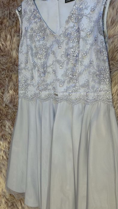 Sukienka na okazje, popielata, krótki rękaw