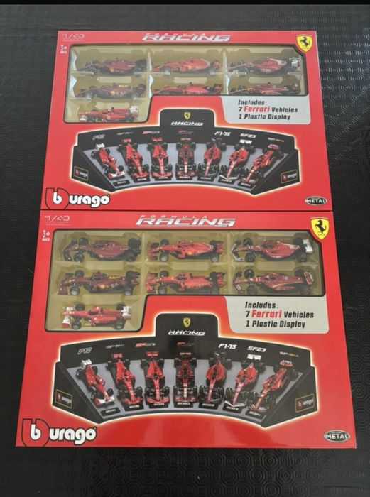 Bburago: Formula Racing Ferrari de 7 carros + Display - Escala 1/43