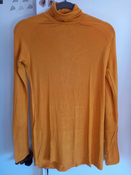 Camisola de gola alta amarela, malha fina - S - Stradivarius