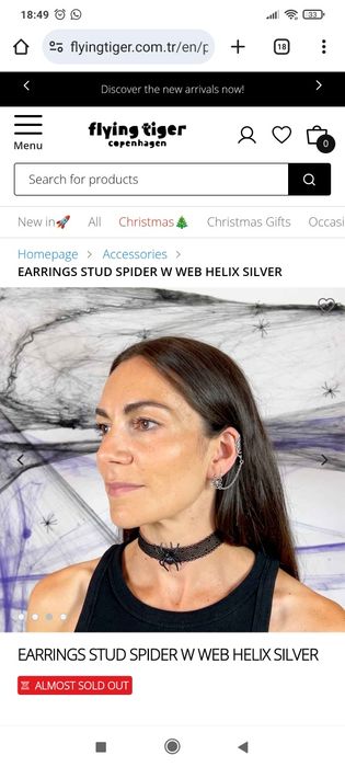 Brinco Teia de Aranha com corrente