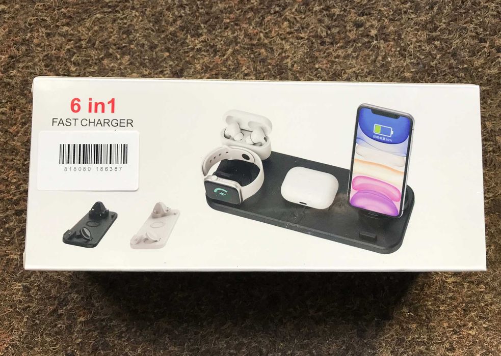 Estação de carregamento 6 em 1 (Micro USB, iPhone/Apple Watch, USB-C)