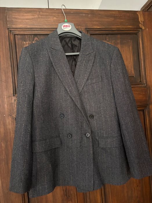 Marynarka wełniana HM 52 męska szary grafit jodełka