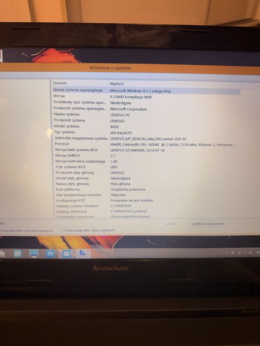 Laptop LENOVO 15.6” windows 8 bardzo dobry stan