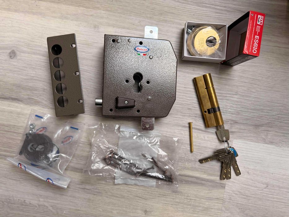 Fechadura sobrepor Potent 515CE + Cilindro Europeu T60 TESA + Escudo