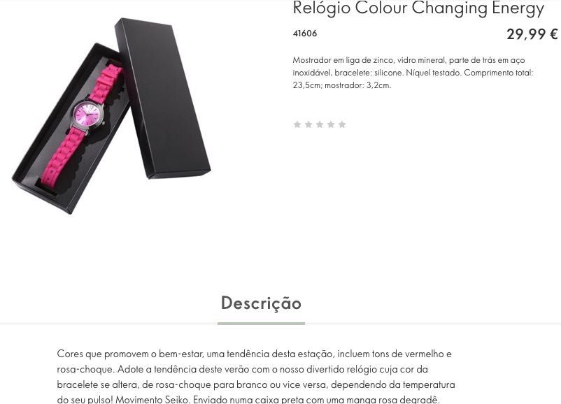 Relógio Rosa "Muda de Cor" NOVO