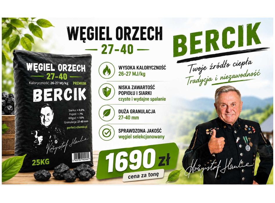 Wysokiej jakości Węgiel ORZECH Bercik - 27-40mm - Worki 25KG - 1 Tona 26/28MJ